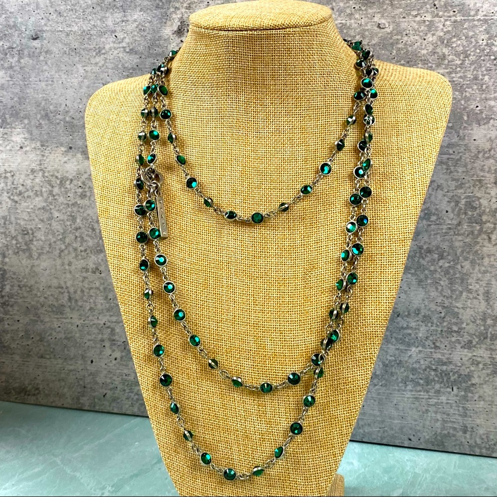 Otazu green Swarovski long wrap necklace with silver